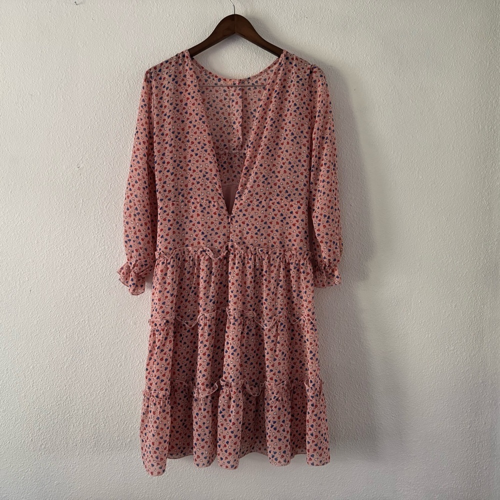 Romantic Ruffle Dress Prairiecore Floral Dainty High Neck Flowy Cottagecore M/L - Picture 15 of 15